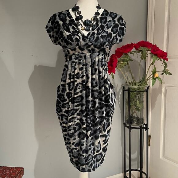 New Jus d’Orange Paris Leopard Print Tulip Dress with Pockets Made In Fr… NWT - Picture 4 of 14